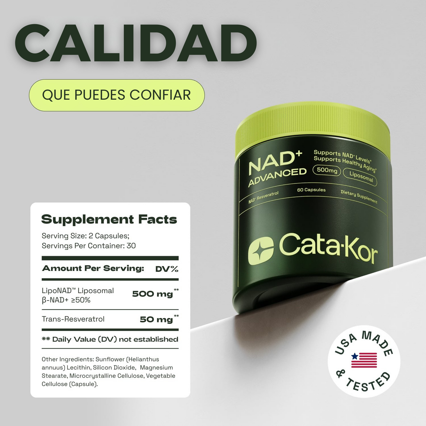 Cata-Kor™ - Liposomal NAD+ 250mg | Energía, Enfoque y Longevidad - 60 Cápsulas